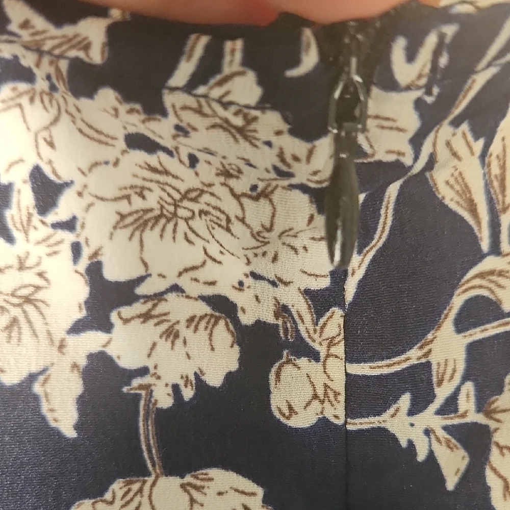 Navy Dark Blue Floral Flirty Faux Wrap Fabric Belt Long Sleeve Dress Size M - Picture 6 of 11